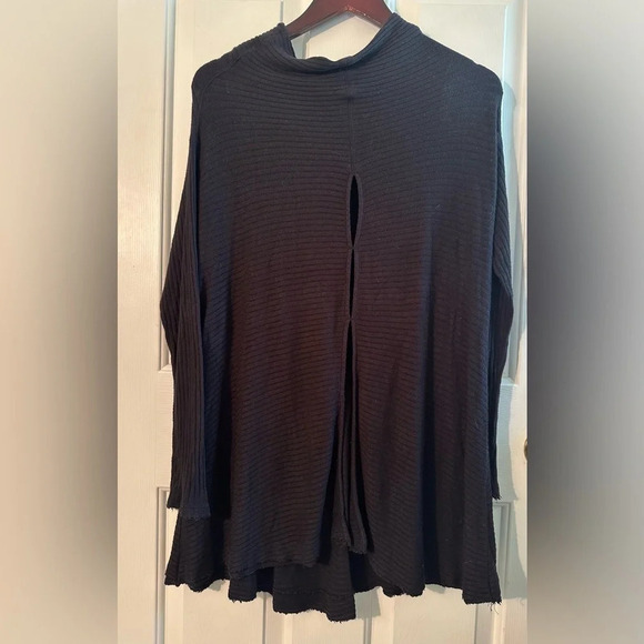 We The Free People Lover Ribbed Black Split Back Ribbed Raw Hem Medium - Picture 9 of 12